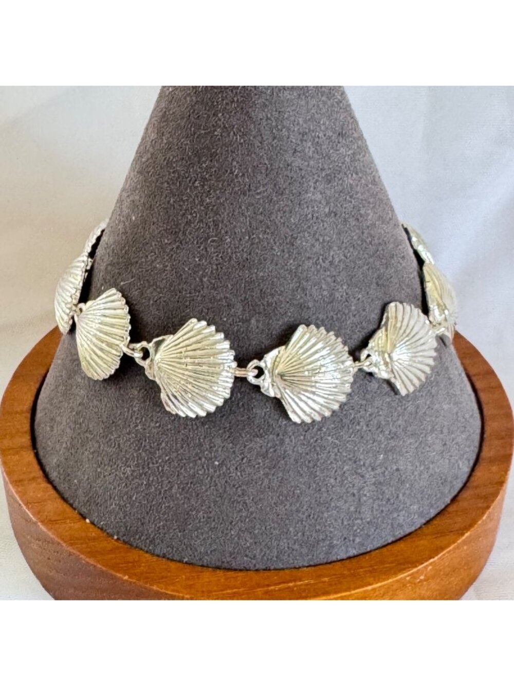 Textured Seashell Link Bracelet 925 Sterling Silver Size 7.5'' Length
